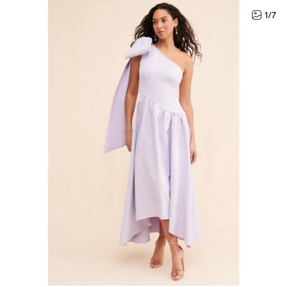 ELLIATT Liesel one shoulder oversized bow high low dress in lavender size XS
